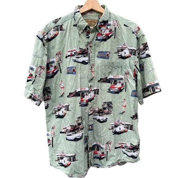 Belair Retro Cars Drive In Clearwater Outfitters Button Down Shirt Size large - Picture 1 of 4